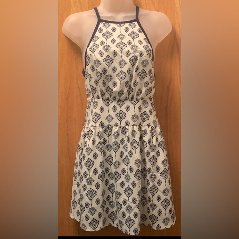 Anthropologie En Crème Cream Blue Print Breezy Mini Dress Small